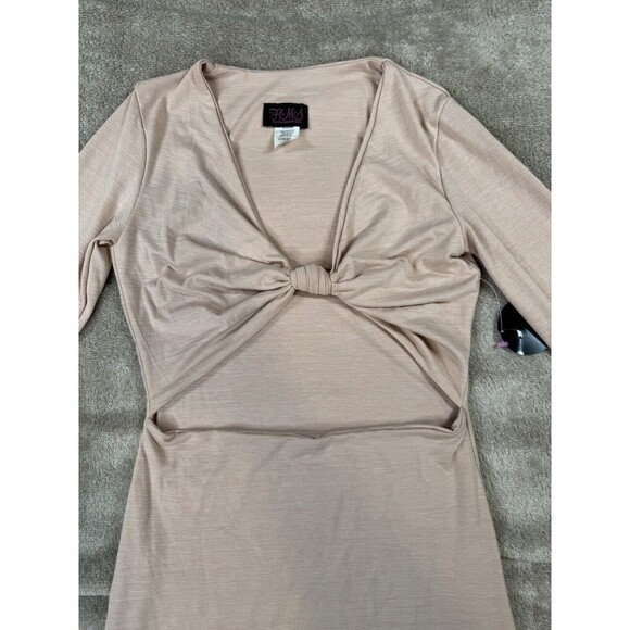Hot Miami style NUDE V NECK KNOTTED CUT OUT LONG SLEEVE DRESS Size L - Picture 6 of 12